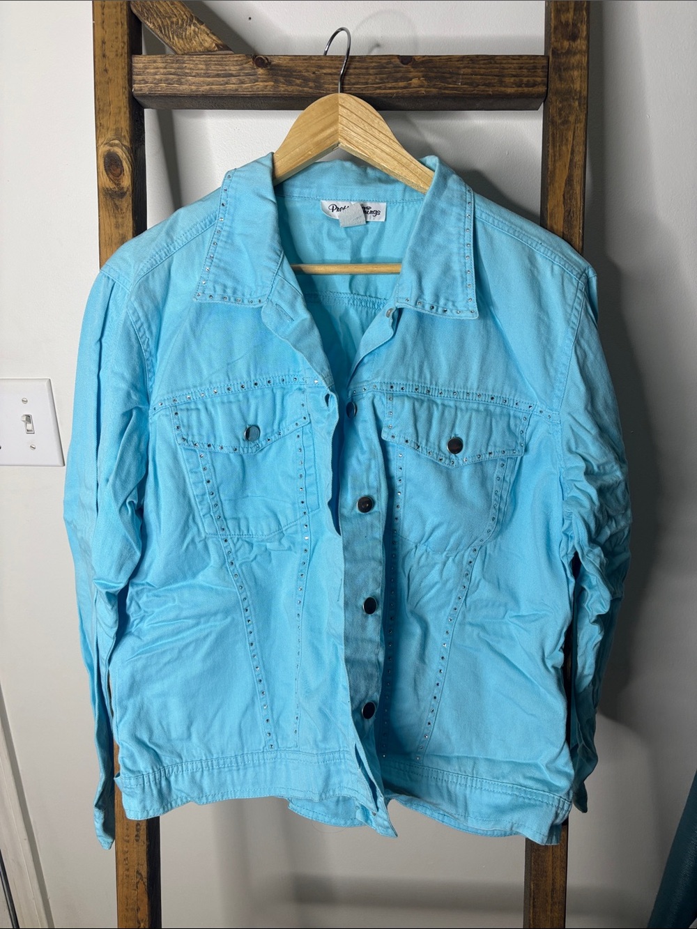 Pretty Things Women’s Light Blue Jean Jacket with Stud Accents Size L